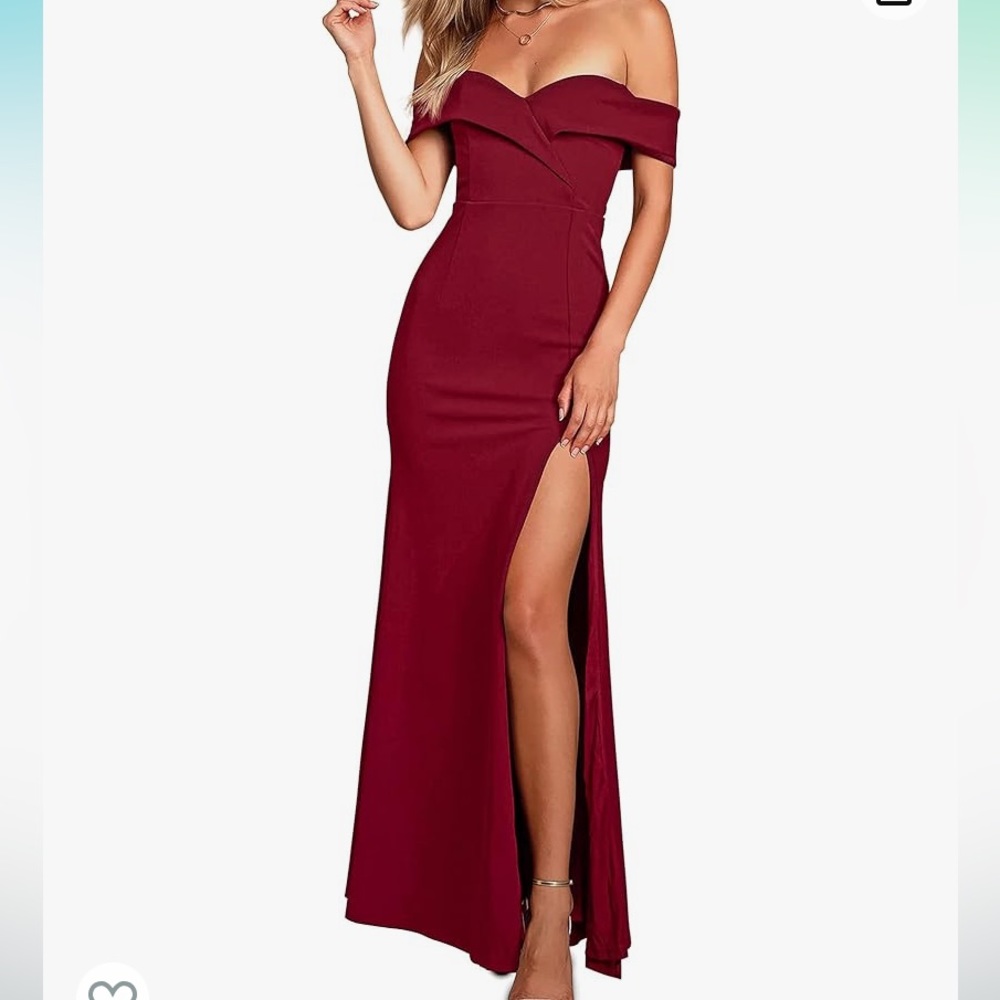 Elegant burgundy off the shoulder gown